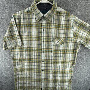 Kuhl Textured Gray Green Medium Cotton Polyester Spandex Plaid Short Sleeve Men